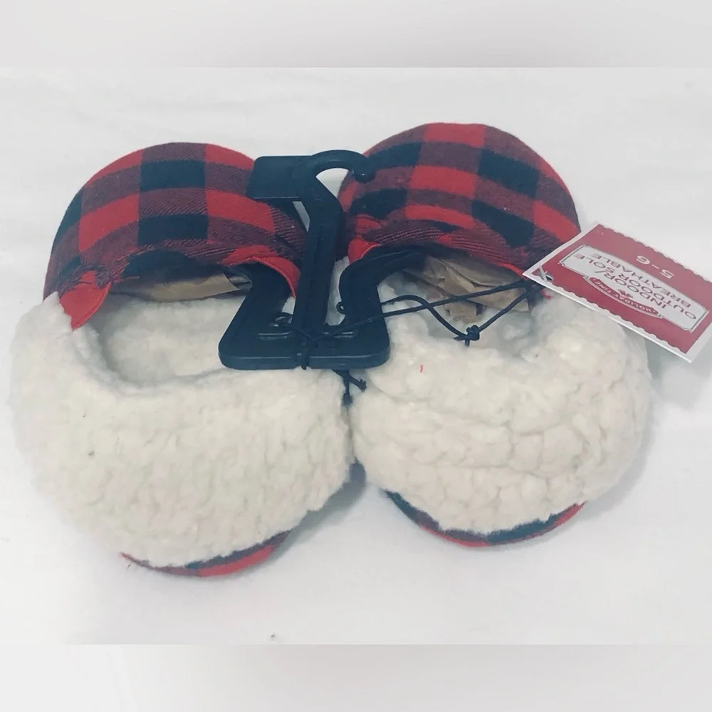 Baby’s slipper back closed cozy comfort Indoor/outdoor Breathable plaid Red.5/6